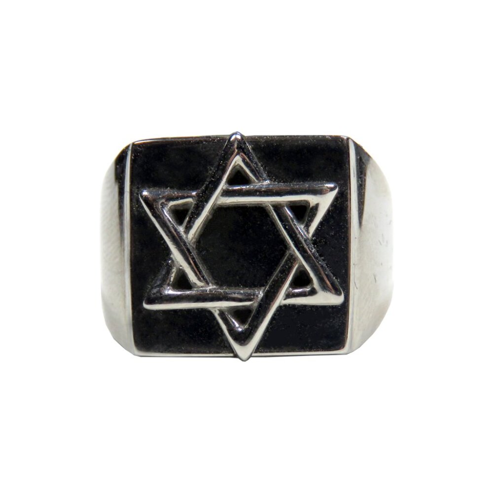 Inox Men's Stainless Steel Polished Star of David Ring